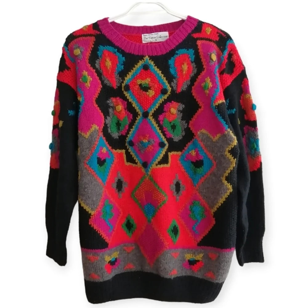NWT Vintage Hand Made René Derhy Paris Wool Blend Embroidered Knit Sweater Small